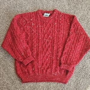 Aran Crafts Red Flecked Cable Knit Sweater